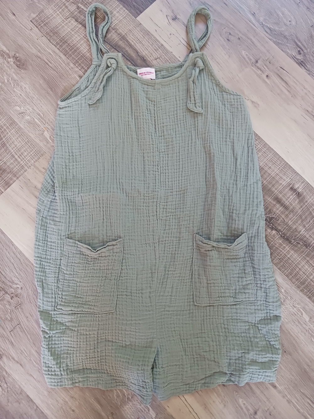 Ingrid & Isabel Cotton Sage Green Gauze Romper with Tie Straps